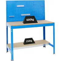 Proregal Werkbank QUICK-BUFFALO mit Werkzeugwand + Zubehör Beta | HxBxT 84x120x61cm | Traglast 600kg | Blau