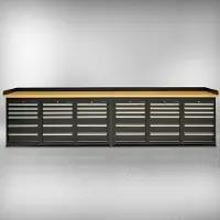 Datona PRO Werkbank 400 cm – Bambus – 6 Schubladenschränke mit 36 Schubladen – Schwarz