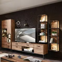 Lomadox Industrial-Design TV-Wohnwand MINNEAPOLIS-55 in Haveleiche Cognac Nachbildung mit Matera anthrazit, B/H/T ca: 320/196/48 cm