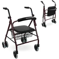 Mobiclinic Rollator, Faltbar und Leicht, Prado, Aluminium, , Druckbremsen, Laufhilfe Senioren, Gehwagen, Rollator mit Sitz und 4 Rädern, Bordeaux