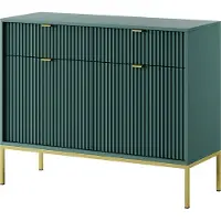 Bettso Geriffelt Kommode 2 Türen und 2 Schubladen Goldgriffe Glamour NOVA Grün auf Goldbeinen