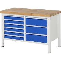 RAU Werkbank mit 9 Schubladen - Teilauszug - 90:6 / 180:3 - 840 x 1.250 x 700 mm (HxBxT) - Traglast 1.250 kg - Buche
