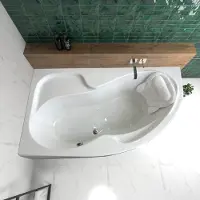 ECOLAM Badewanne Wanne Eckwanne Eckbadewanne Acryl weiß Wela 150x100 cm LINKS + Kopfkissen Mare + Schürze Ablaufgarnitur Viega