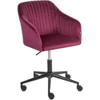 Beliani Arbeitshocker Burgunderrot Samtstoff Modern Höhenverstellbar Drehbar Rollbar Bürostuhl Home-Office Büro Arbeitszimmer Ausstattung Sitzmöbel