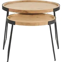 Miliboo - Verschachtelungs-Couchtische aus Metall und massivem Akazienholz ELAVO