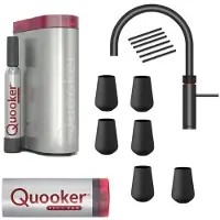 Quooker BLACK AKTION! Flex schwarz Set PRO3 & CUBE schwarz matt CUBE Filter 6x Glas + 6x Strohhalm schwarz 3XBLKCUBE