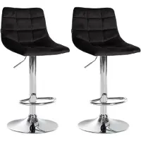 DELUKE Barhocker 2er Set DUBAI - Schwarz, Samt, Chrom | Barhocker mit Lehne Barstuhl Tresenhocker Tresenstuhl Kneipenhocker Kneipenstuhl