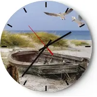ARTTOR Wanduhr - Rund - Glasuhr - Strand Möwen ód - 30x30cm - Schleichendes Uhrwerk - Lautlos - zum Aufhängen bereit - Dekoration Modern - Wanddekoration aus Glas - C3AR30x30-4170