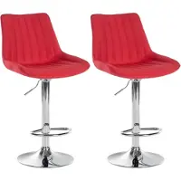 DELUKE Barhocker 2er Set RIO - Rot, Stoff, Chrom | Barhocker mit Lehne Barstuhl Tresenhocker Tresenstuhl Kneipenhocker Kneipenstuhl