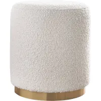 Miliboo - Runder Pouf aus weißem Wollbouclé-Effektstoff und goldenem Metall D40 cm AMAYA