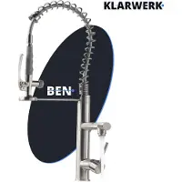 KLARWERK Ben | Große Gastronomie Küchenarmatur Silber mit 2 Brausen | Profi Edelstahl Wasserhahn Küche 2 Anschlüsse | Doppelspülbecken Restaurant