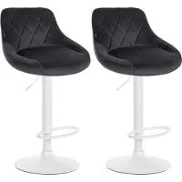 DELUKE 2er Set Barhocker FALON - Samt Dunkelgrau 46x49x83 cm Weiß | Barstuhl Mit Lehne Drehbar Tresenhocker Tresenstuhl Kneipenhocker Kneipenstuhl