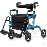 Goplus 2 in 1 Rollator faltbar, Gehhilfe mit einstellbarer Höhe, Rückenlehne, Sitz, Tasche, Laufhilfe Gehwagen aus Alu bis 160 kg, für Senioren (Blau)