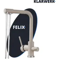 KLARWERK FELIX | 3 Wege Premium Beige Sandfarben Trinkwasser Armatur | Edelstahl Osmose Wasserhahn Küche |Mischbatterie - 360 Grad | Filter 3 Anschlüsse Gastro