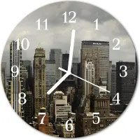 Tulup Glasuhr Wanduhr Küchenuhr Echt-Glas 30fi cm Skyline mehrfarbig