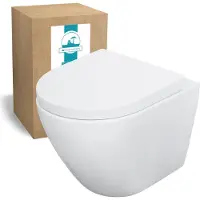 Calmwaters Wand WC spülrandlos Weiß, mit WC-Sitz, Raumspar WC: 45 cm Ausladung, mit Absenkautomatik, Tiefspüler, Hänge WC, Wandmontage, Sanitärkeramik, 08AB6159