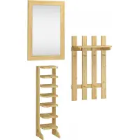 Erst-Holz Garderobenset Schuhregal Wandspiegel Hängegarderobe Flurmöbel Massivholz Kiefer 90.80-11-Set