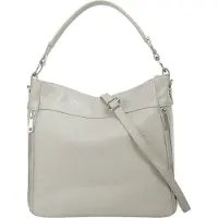 Cluty Schlichte Damen Handtasche mit Schultergurt aus echtem Rindleder, grau, ca. 35x27x9 cm (BxHxT)