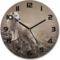 Tulup Wanduhr aus Glas 30fi Glasbild Glasuhr Gehärtetes Glas - schwarze-zeiger - White wolf on the rock
