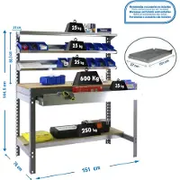 Simon Rack PROREGAL Werkbank BUFFALO mit Frontablage und Schubfach | HxBxT 84x150x76cm | Traglast 600kg | Grau