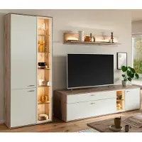 Lomadox Wohnwand in Eiche und weiß modern mit LED-Beleuchtung, 3-teilig - SAGUNTO-05