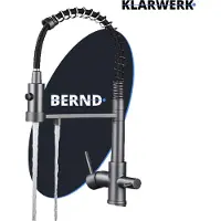 KLARWERK Bernd | Flex 3-Wege Armatur Edelstahl Titangrau Gastro | Filter Wasserhahn Küche Feder | Osmose Mischbatterie U-Auslauf 3 Anschlüsse