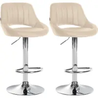 DELUKE 2er Set Barhocker SEGAD - Kunstleder Creme 47x48x85 cm Silber | Barstuhl Höhenverstellbar Mit Lehne Drehbar Tresenhocker Tresenstuhl Kneipenhocker