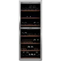 mQuvée Freistehender Weinkühlschrank - WineExpert 126 Stainless | 2 Temperaturzonen | UV-Glastür | Buchenholzregale auf Schienen | Kompressor