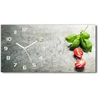 Tulup Wanduhr aus Glas – 60x30 cm - Glasbild - Glasuhr - Gehärtetes Glas - weisse-zeiger - Tomaten und Basilikum