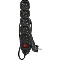 Emos Steckdosenleiste 5-fach mit Schalter, 150 cm Kabel 1,5 mm2, schwarz, Steckdosen 45° gedreht, Schuko mit erhöhtem Berührungsschutz, für Innen, PC1521R