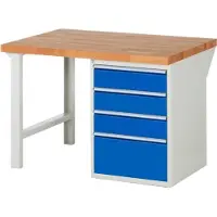 RAU Werkbank mit 4 Schubladen - Vollauszug - 150:3 / 270:1 - 890 x 1.250 x 900 mm (HxBxT) - Traglast 1.000 kg - Buche