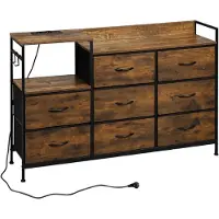 Woltu Kommode mit 8 Schubladen Steckdosen, Metallrahmen Holzwerkstoff, Vintagebraun
