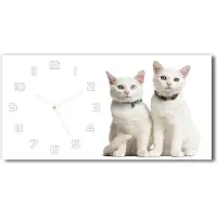 Tulup Wanduhr aus Glas – 60x30 cm - Glasbild - Glasuhr - Gehärtetes Glas - weisse-zeiger - Weiße Katzen