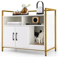 Costway Katzenschrank Katzentoilette mit Doppeltüren & Kratzunterlage, Katzenhaus mit offenem Regal & 2 Fächern, Katzenhöhle Katzenklo Schrank, für Katzen Hunde Haustier (Weiß)