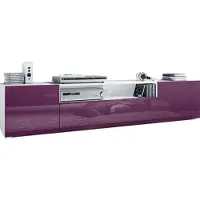 Vladon Lowboard Mogan, TV-Kommode mit 2 Türen, 1 Klappe und 1 offenes Fach, Weiß matt/Brombeer Hochglanz (181 x 39 x 35 cm)