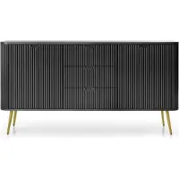 Bettso Breite Kommode geriffelte Fronten auf goldenen Beinen ZOVA 168 cm Schwarz