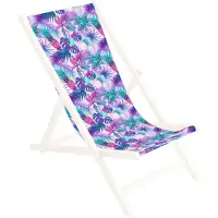 Ferocity Ersatz-Stoffbezug Wechselbarer Liegestuhl Stoffbezug 100% Polyester für Holz-Liegestuhl Klappliegestuhl Motiv Summer paradise Palmen Magenta-Türkis [119]