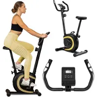 Hop-Sport HOP SPORT HS-015H Heimtrainer Fahrrad für Zuhause mit magnetischem Widerstandssystem, Pulsmessung, 8 Stufen - Hometrainer, Fitnessbike 120 kg, Gold