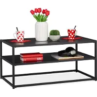 Relaxdays Couchtisch, eckig & niedrig, mit Ablage, MDF & Metall, moderner Wohnzimmertisch, HBT 42 x 90 x 50 cm, schwarz