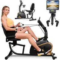 Hop-Sport Liegeergometer für zu Hause HS-045L, Sitzergometer mit Magnetbremse & 10 verstellbaren Widerstandsstufen - Heimtrainer mit Pulssensoren