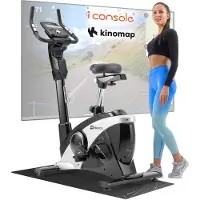 Hop-Sport Heimtrainer Fahrrad HS-090H Silber, App-Steuerung & 32 computergesteuerten Widerstandsstufen, Pulsmessung Transportrollen, Fitnessbike 150kg