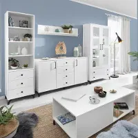 Lomadox Wohnzimmer Set mit Couchtisch und Beleuchtung weiß BEND-133, 5-teilig