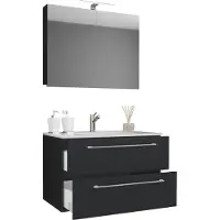 VCM 3-tlg. Waschplatz Waschtisch | Waschbecken Unterschrank Breite 60 cm | Badmöbel Set hängend mit einer Schublade Spiegelschrank | Badinos