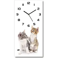 Tulup Wanduhr aus Glas – 30x60 cm - Glasbild - Glasuhr - Gehärtetes Glas -Zwei kleine Katzen