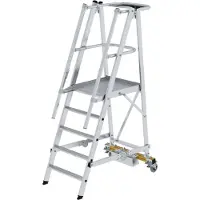 MUNK Günzburger Steigtechnik MUNK Podestleiter fahrbar mit schmaler Traverse 5 Stufen