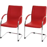 Mendler 2er-Set Esszimmerstuhl Perm, Freischwinger Küchenstuhl Lehnstuhl Stuhl, Stahl rot