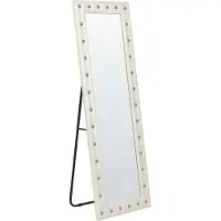 Beliani Standspiegel aus weissem Kunstleder 50 x 150 cm mit dekorativem Strasssteine für Garderobe, Schlafzimmer und Wohnzimmer