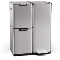 Klarstein Tiyo 3-in-1 Mülleimer - 60L Küchen-Abfalleimer mit Pedale & Soft-Close-Deckel, Edelstahl, herausnehmbare Eimer, Trennsystem, Aufkleber