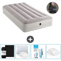 Intex Luftbett - 1 Person - 99 x 191 x 30 cm - Grau - Inklusive Pumpe - Spannbettuch - Küssen - Reperaturset en Kissenschutz