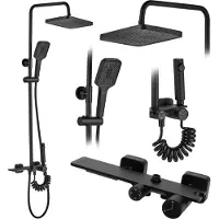 REA Duschgarnitur Helix Schwarz mit Regenbrause und festem Wannenauslauf, 114,5 cm Aufputz